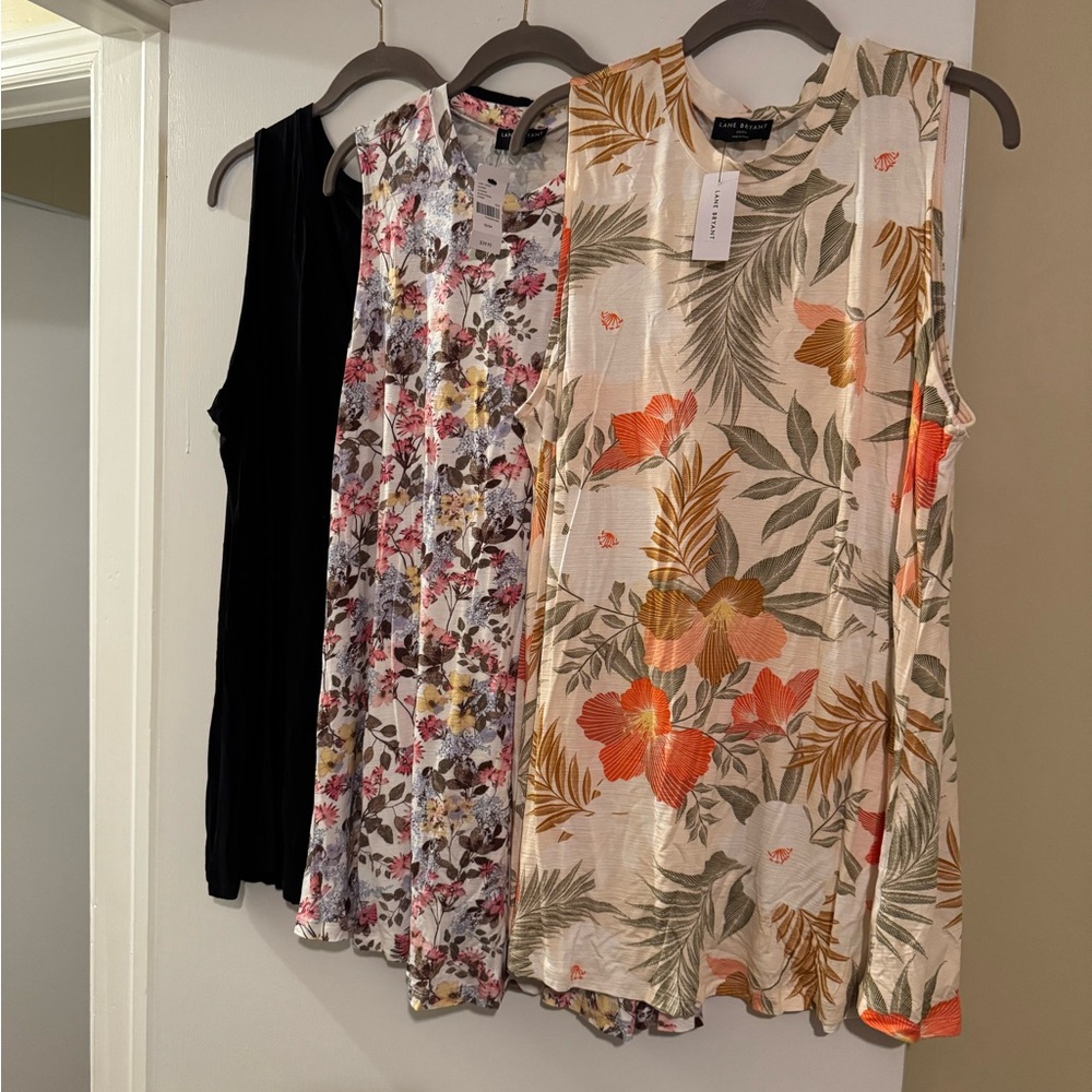 Lane Bryant Floral and Black Sleeveless Tops Set